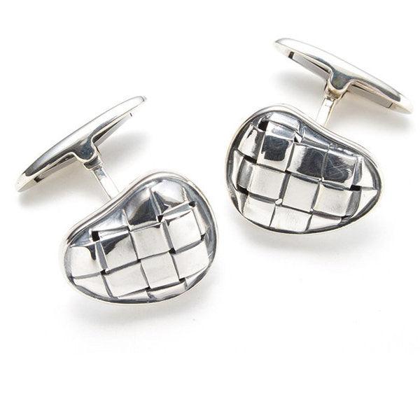 Sterling Silver Heart-Shaped Cufflinks with Intrecciato Motif