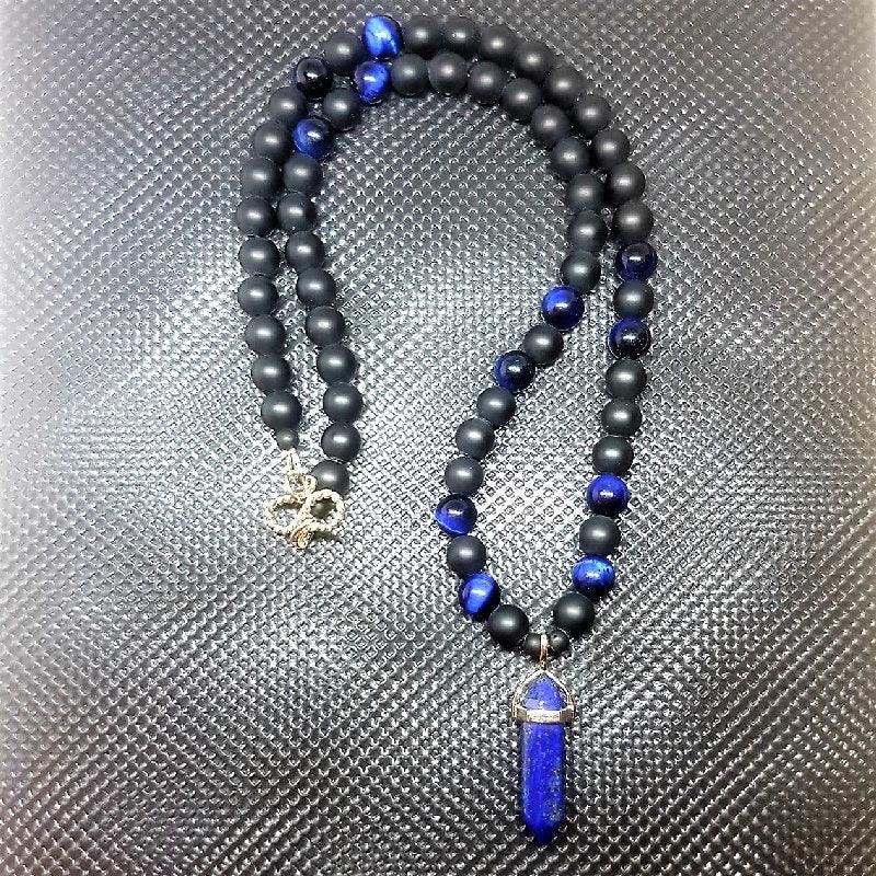 Theodore Tiger Eye Onyx and Lapis Lazuli Pendent Necklace - Theodore Designs