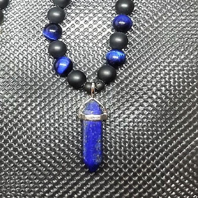 Theodore Tiger Eye Onyx and Lapis Lazuli Pendent Necklace - Theodore Designs