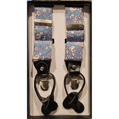 Classic Cotton 6 Button /Clips Suspender Braces With Black Leather Ends