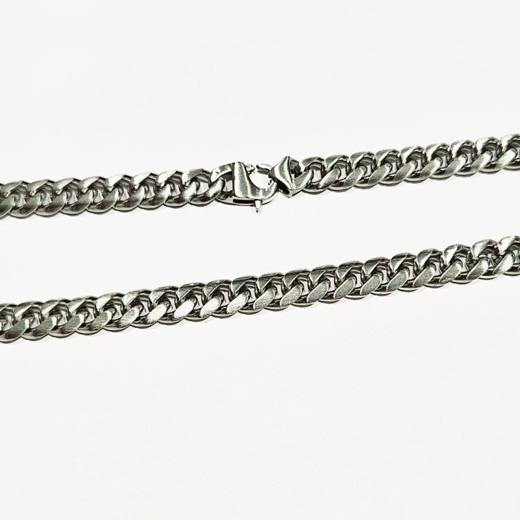 Stainless Steel 8mm Cuban Curb Link Satin and Polish Finish Chain Necklace