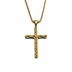 Stainless Steel Gold Plated Satin Finish Cross and Chain