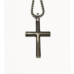 Men's Stainless Steel and Polished Black IP-Plated Cross Necklace