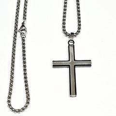 Men's Stainless Steel and Polished Black IP-Plated Cross Necklace