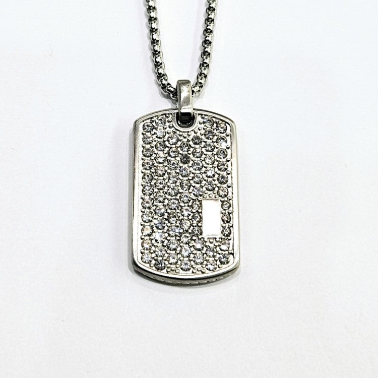 Exotic Stone Pavé Tag with White Cubic Zirconia Necklace