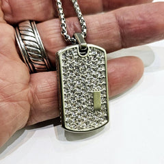 Exotic Stone Pavé Tag with White Cubic Zirconia Necklace