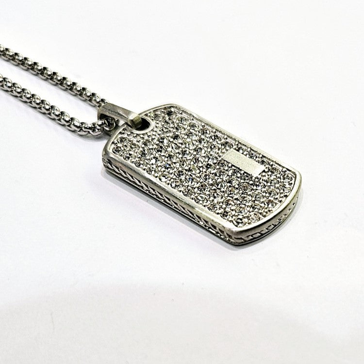 Exotic Stone Pavé Tag with White Cubic Zirconia Necklace