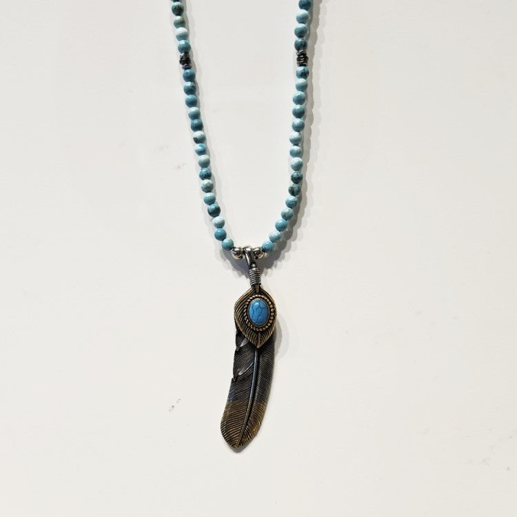 Natural Turquoise and Takahashi Goro Feather Beaded Necklace