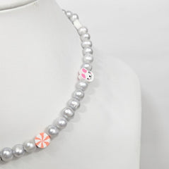 Gray Baroque Freshwater Pearl Necklace with Assorted Smiley Cat Face Beads