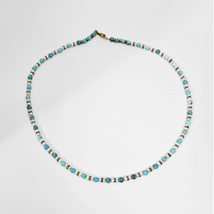 Mini Beaded Necklace with Pearls and Turquoise