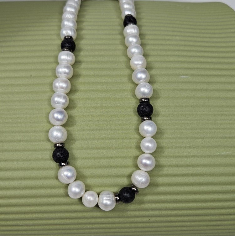 Baroque Freashwater Pearls, and Lava Bead Necklace