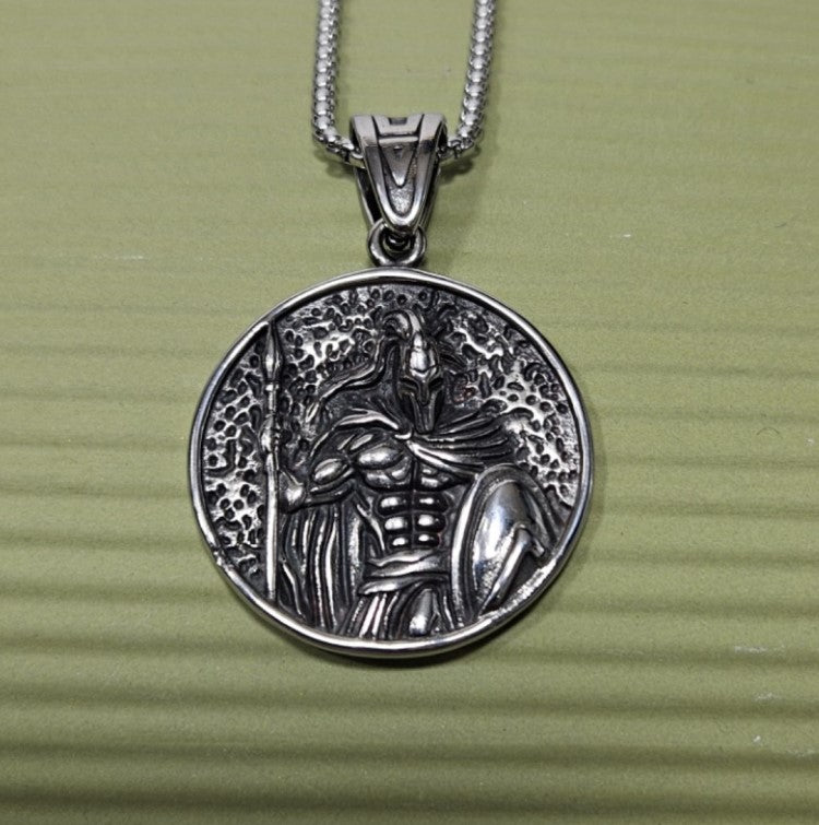 Greek Spartan Worrier Stainlees Steel Pendant and Chain