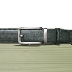 Mens Green Patern Cowhide Leather Belt with Automatic  Clasp