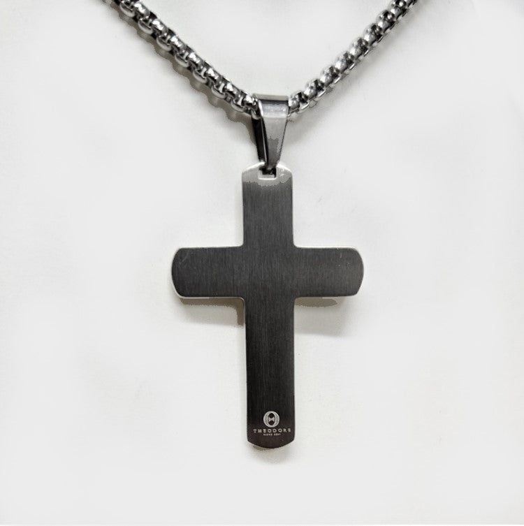 Stainless Steel Cross Pendant with Sculpted Side Design