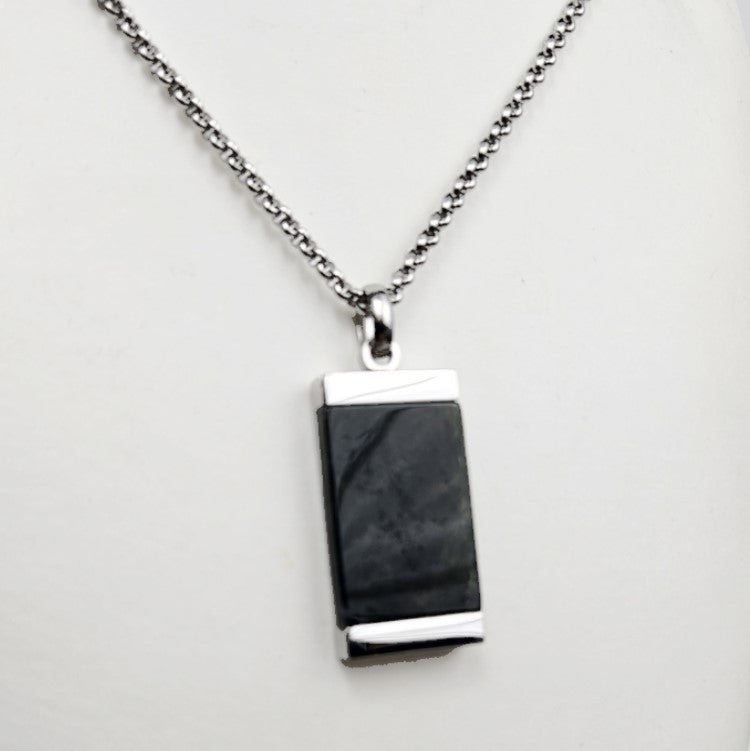 Stainless Steel Moss Agate Pendant with Open Link Chain