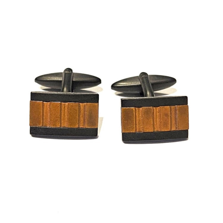Ion Plated Antique Black Stainless Steel Cufflinks with Rusted Steel Inlay