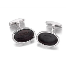 Hoxton London Men's Sterling Silver Ebony Wood Oval Cufflinks