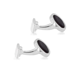 Hoxton London Men's Sterling Silver Ebony Wood Oval Cufflinks