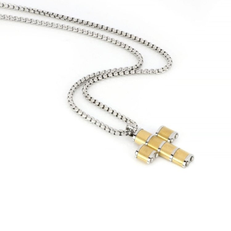 Stainless Steel Gold Plated Satin Finish Cross and Chain