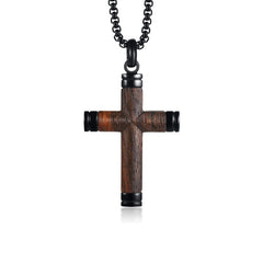 Stainless Steel and Ebony Brazilian Rosewood Men's Cross Pendant