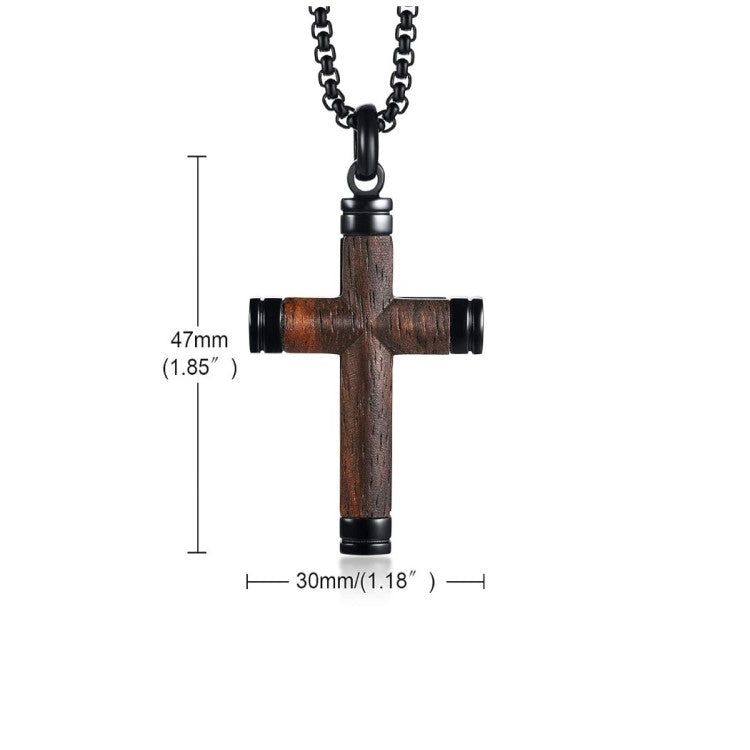 Stainless Steel and Ebony Brazilian Rosewood Men's Cross Pendant