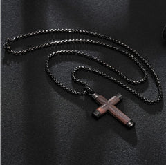 Stainless Steel and Ebony Brazilian Rosewood Men's Cross Pendant