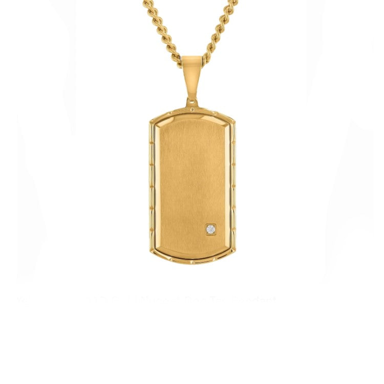 Silver or Gold Dog Tag Pendant with Single Zirconium 