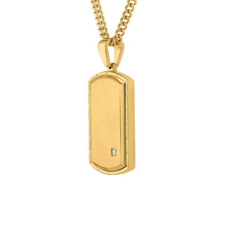 Silver or Gold Dog Tag Pendant with Single Zirconium 