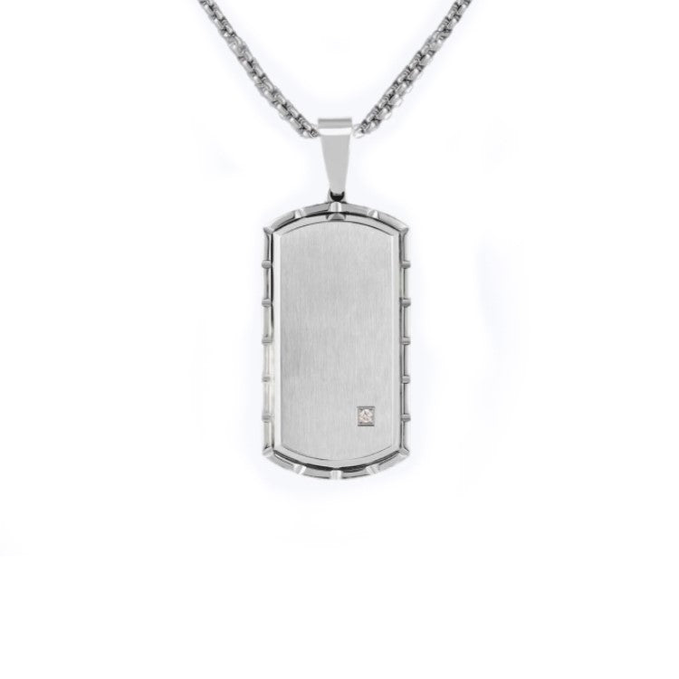 Silver or Gold Dog Tag Pendant with Single Zirconium 