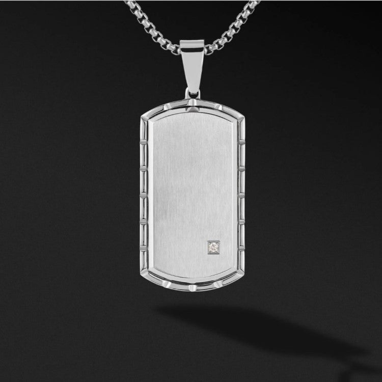 Silver or Gold Dog Tag Pendant with Single Zirconium