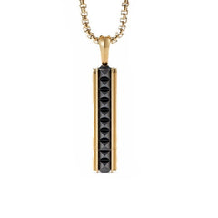 Stainless Steel Exotic Stone Pavé Pyramid Tag with Black Cubic Zirconia Pendant