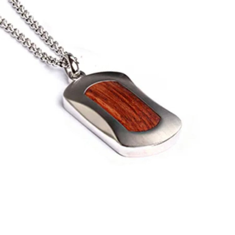 Men’s Stainless Steel Pendant with Bubinga Wood Inlay