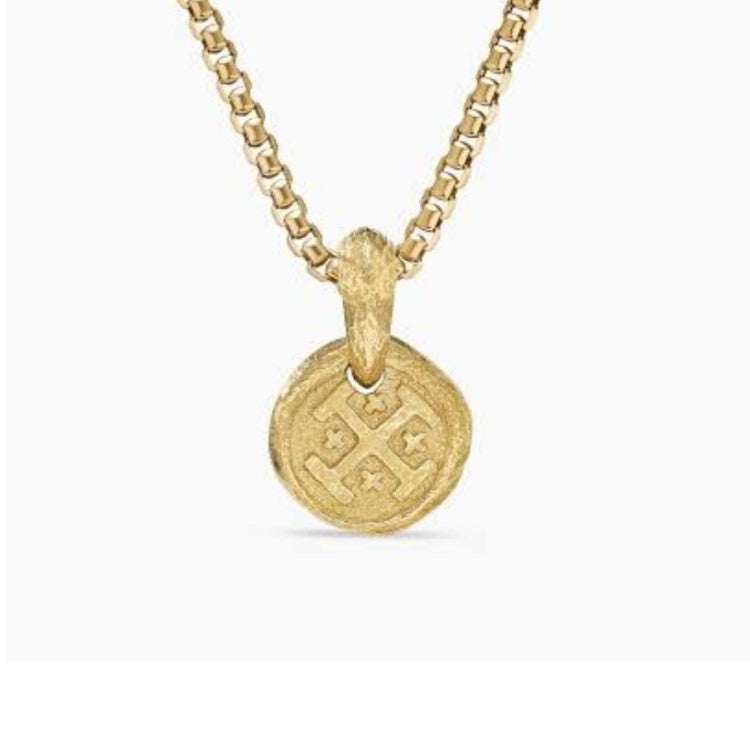 Stainless Steel or Gold Plated Jerusalem Cross Coin Pendant
