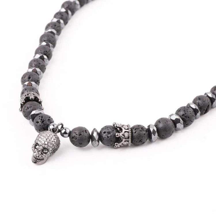 Lava stone Beaded Men with pave Skull bead Necklaces