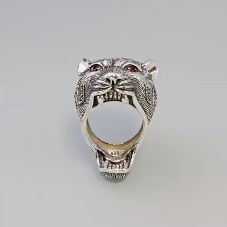 Sterling Silver Animal Collection Tiger Marcasite Ring