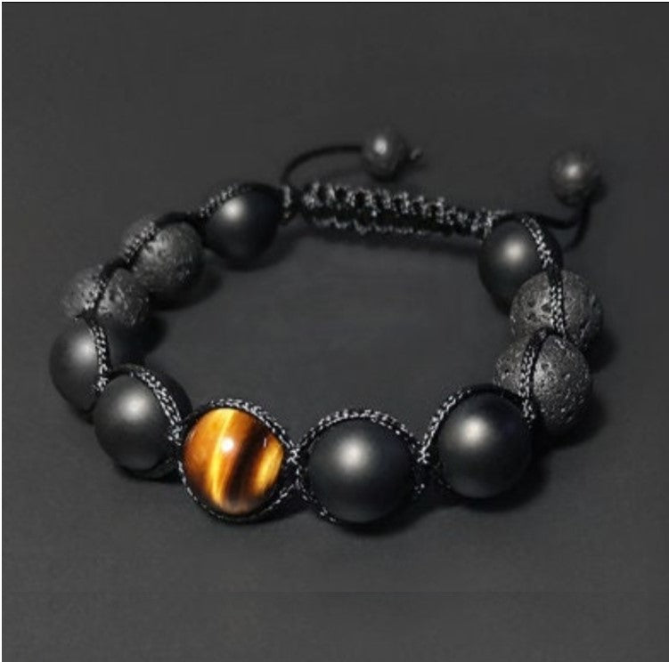 Lava Agate and Tiger Eye Macramé  Beaded Bracelet