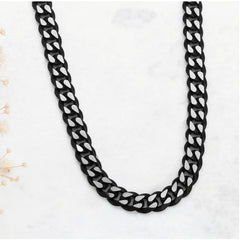 Men's Black Cuban Link Chain Necklace Stainless Steel 9mm wide