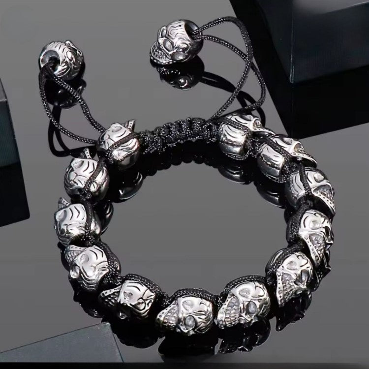 Stainless Steel Adjustable Skull  Macrame Bracelet