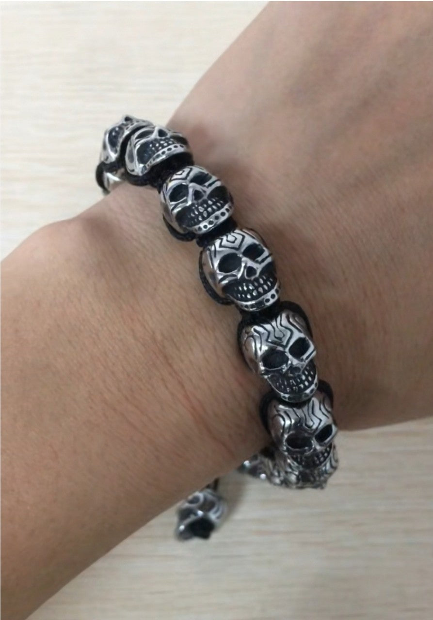 Stainless Steel Adjustable Skull  Macrame Bracelet