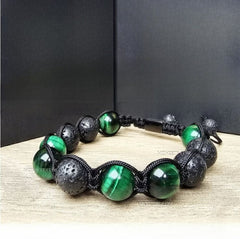 Lava Agate and Green Tiger Eye Macramé  Beaded Bracelet