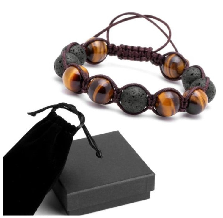 Lava Agate and Tiger Eye Macramé  Beaded Bracelet