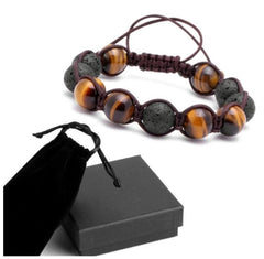 Lava Agate and Tiger Eye Macramé  Beaded Bracelet