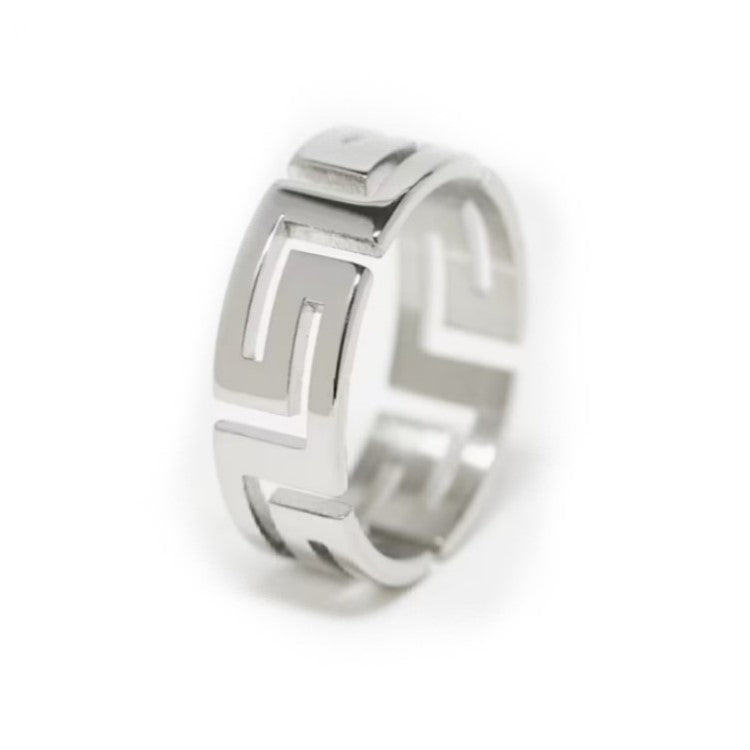 Stainless Steel Greek Cutout Key Pattern Ring