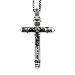 Silver Skull and Cross with Black C.Z and Engraving Double Sided Pendant