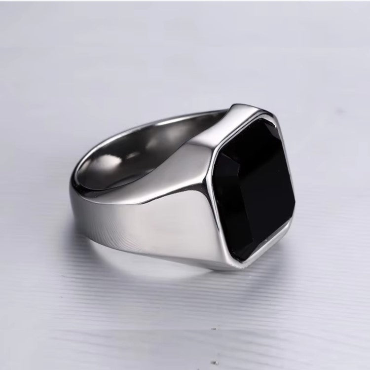 Theodore 316L Stainless Steel Ring with Black Stone