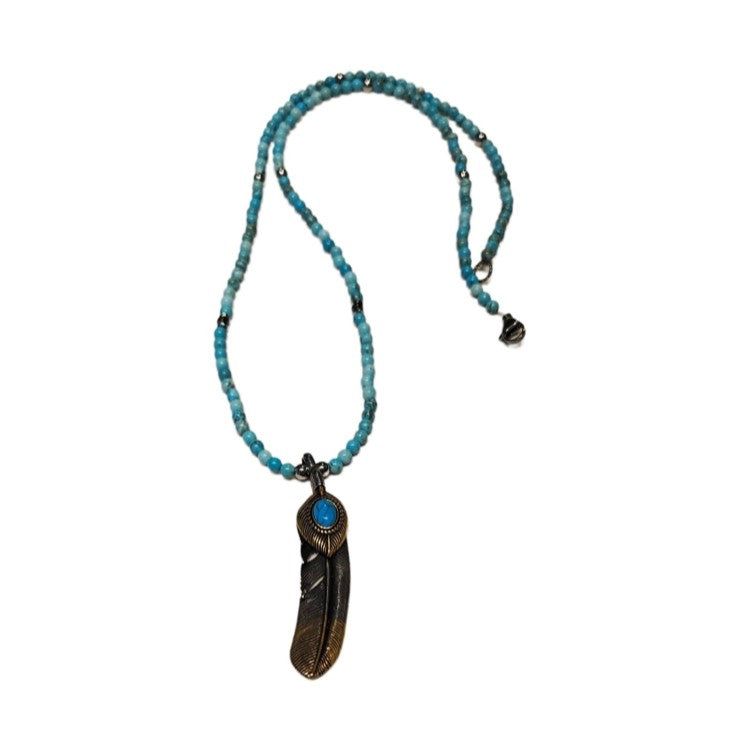 Natural Turquoise and Takahashi Goro Feather Beaded Necklace