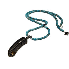 Natural Turquoise and Takahashi Goro Feather Beaded Necklace