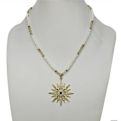 Citrine and Freshwater Pearl Rondelle Necklace with Gold-Plated Snowflake Pendant