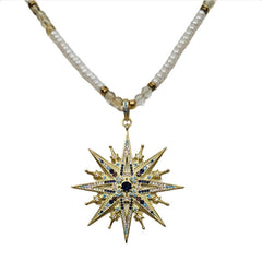 Citrine and Freshwater Pearl Rondelle Necklace with Gold-Plated Snowflake Pendant