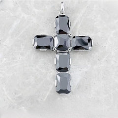 Large Silver Cross with Austrian Crystals Strang on a Botswana Agate necklace